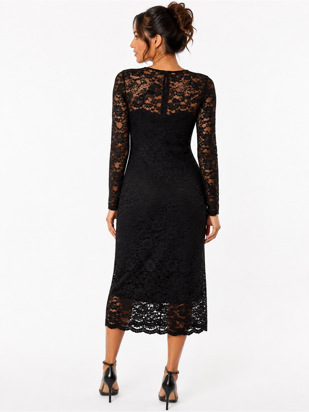Express Black Lace Long Sleeve Midi Dress - Picture 2 of 2